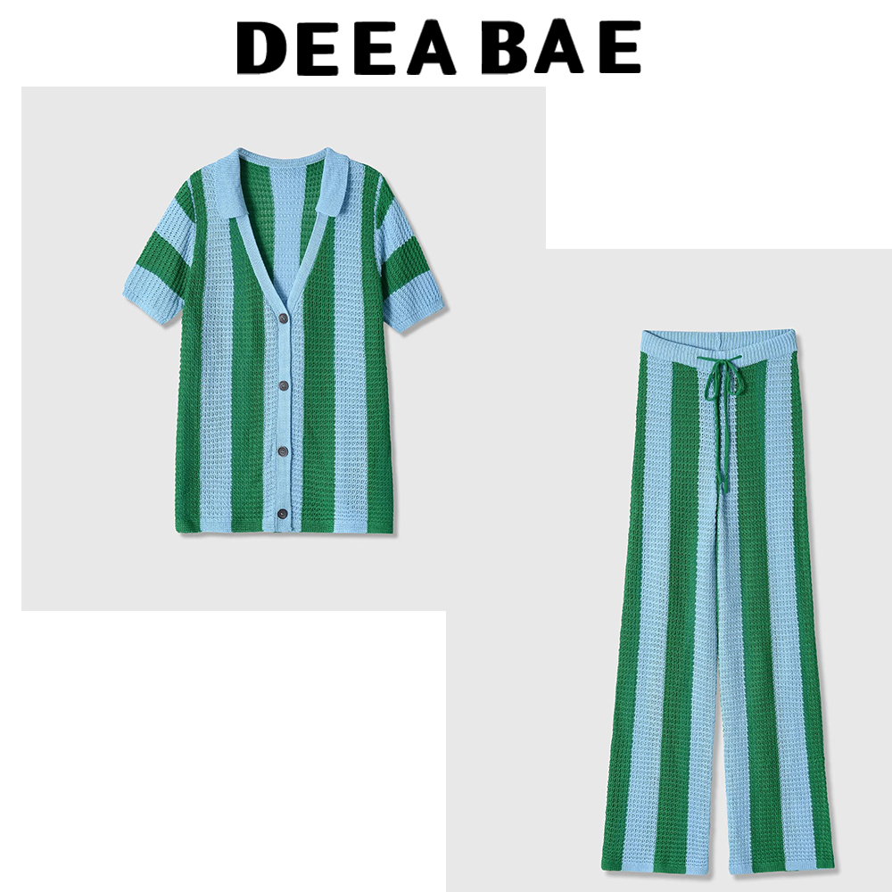 Polo Shirt Slim - DEEABAE Short sleeved V-neck striped knitted