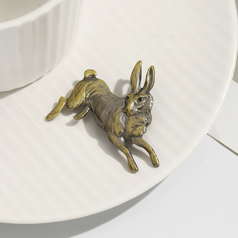 Men'S Fashion Easter - Vintage Golden Plated Running Rabbit Brooches