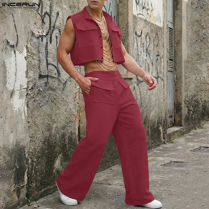 Queer Men'S Fashion - INCERUN Men Sets Solid Sleeveless Crop