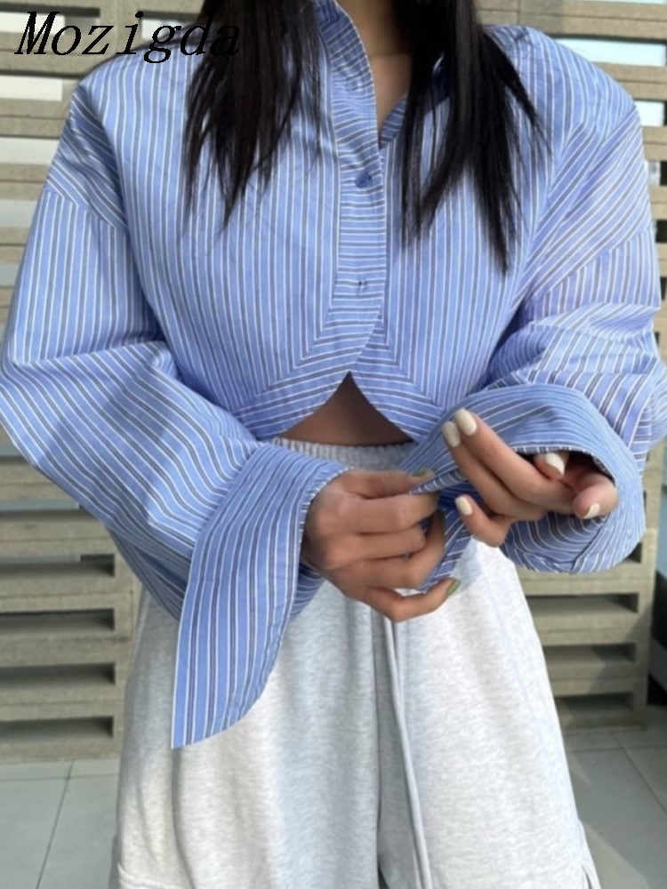 Polo Shirt Slim - Autumn Striped Shirts Blouses Women Casual