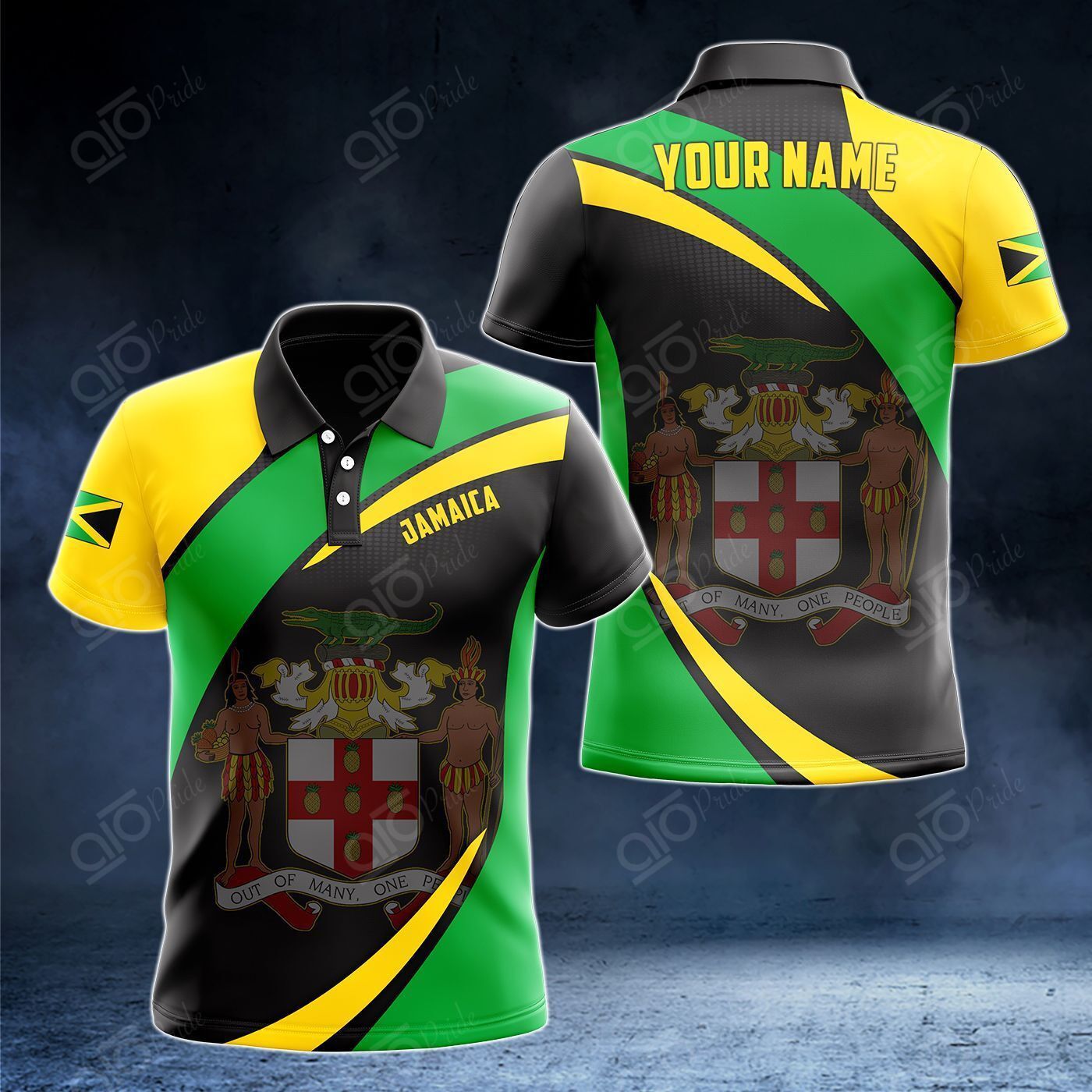 Men'S Fashion Names - Custom Name Jamaica Flag Graphic Polo