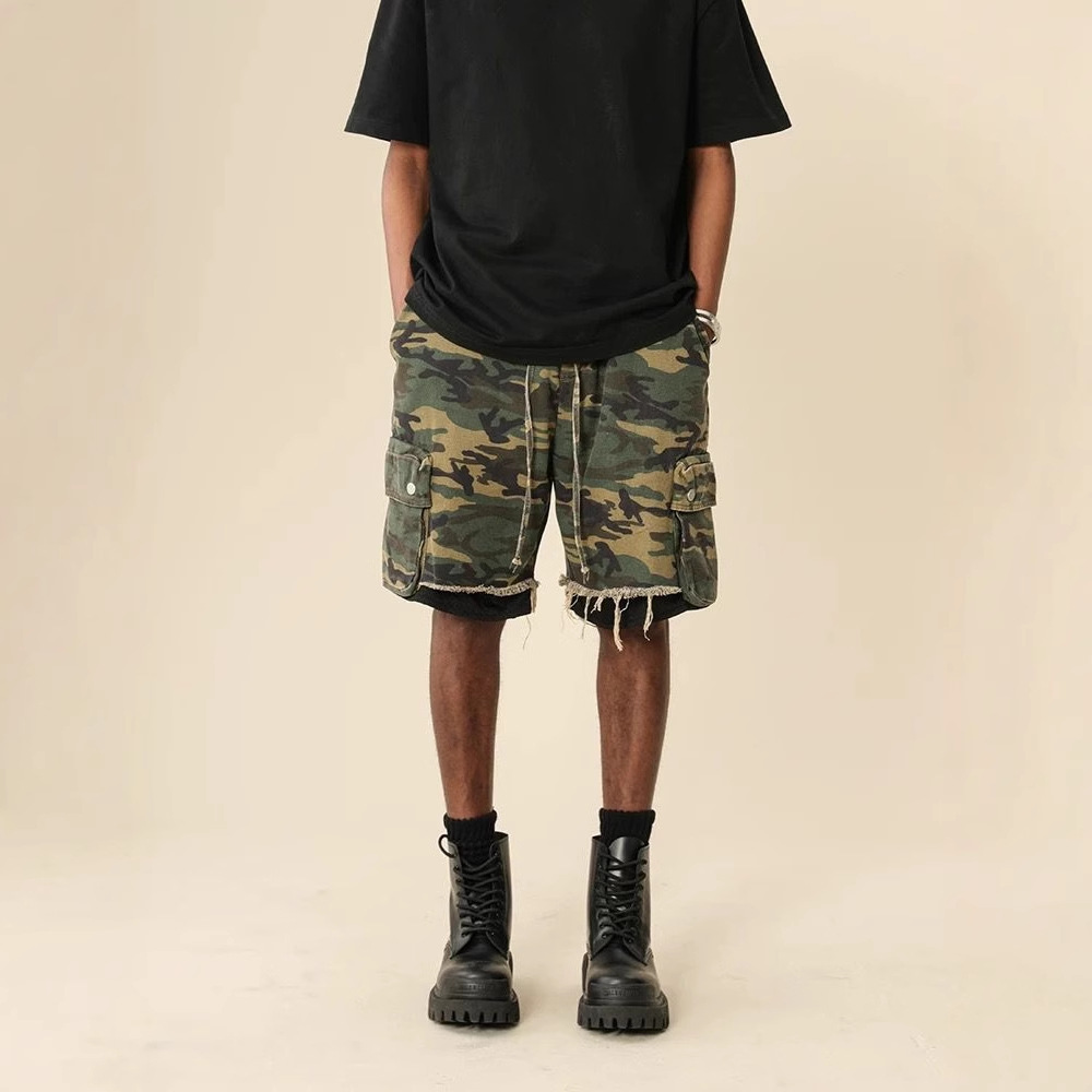 Men Fashion Jeans - American Streetwear Raw-edge Washed Vintage Camouflage