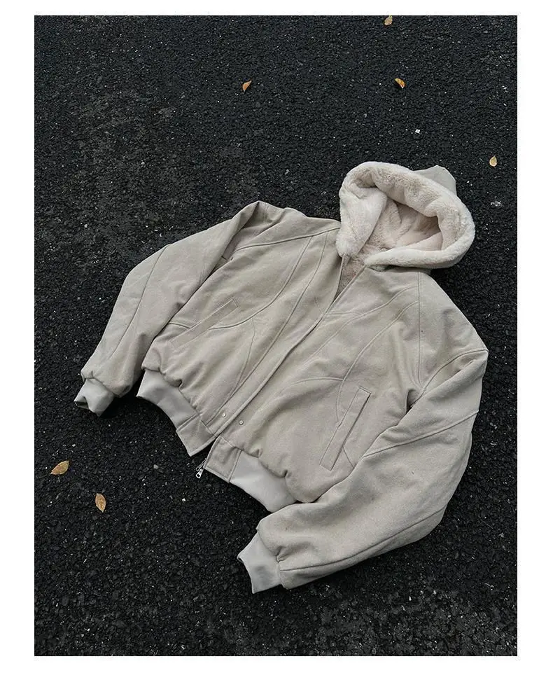 Men'S Fashion Zipper Hoodie - American 2000s Vintage Subculture Khaki Wool