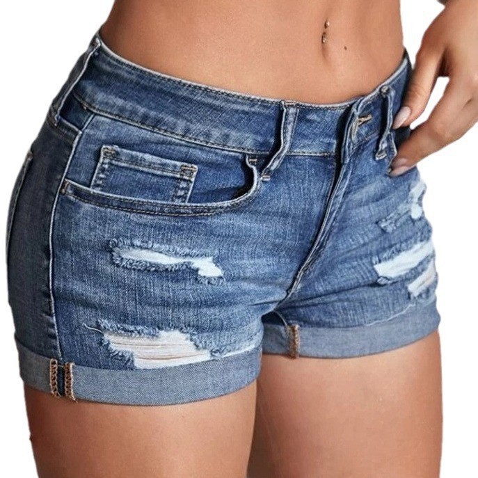High Waist Washed Denim Shorts - đánh giá và giá Skinny Jeans Ripped