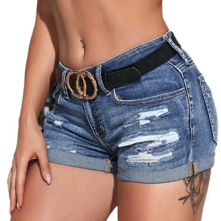 High Waist Washed Denim Shorts - đánh giá và giá Skinny Jeans Ripped