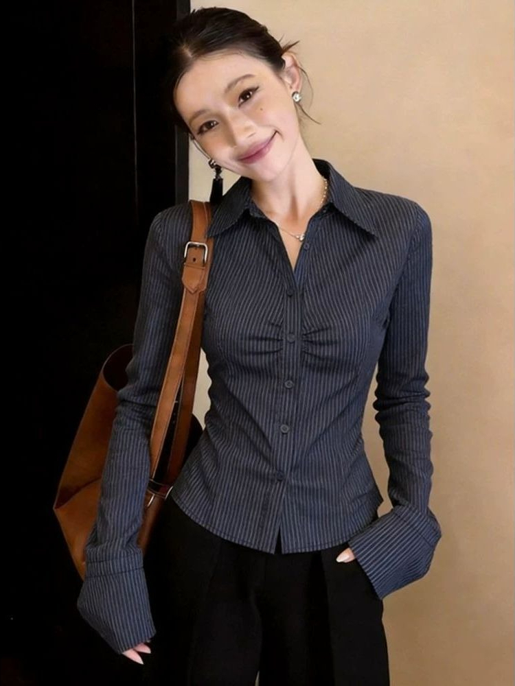 Navy Blue Striped Long Sleeve  - đánh giá và giá Polo Shirt Slim