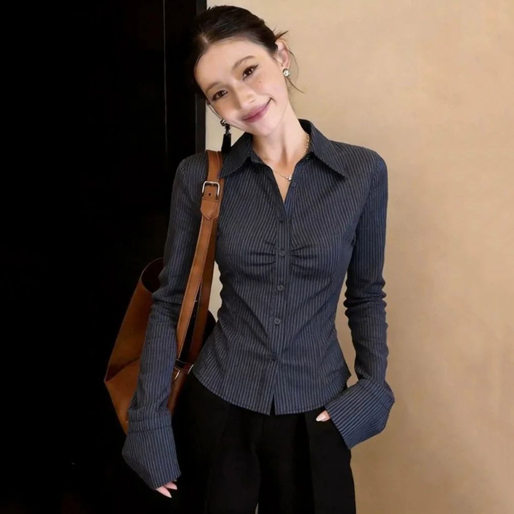 Navy Blue Striped Long Sleeve  - đánh giá và giá Polo Shirt Slim