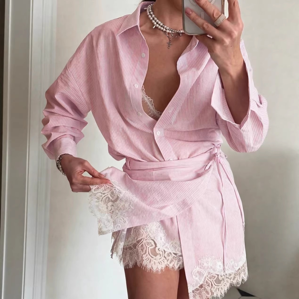 Women's Lace Striped Long Slee - đánh giá và giá Polo Shirt Slim