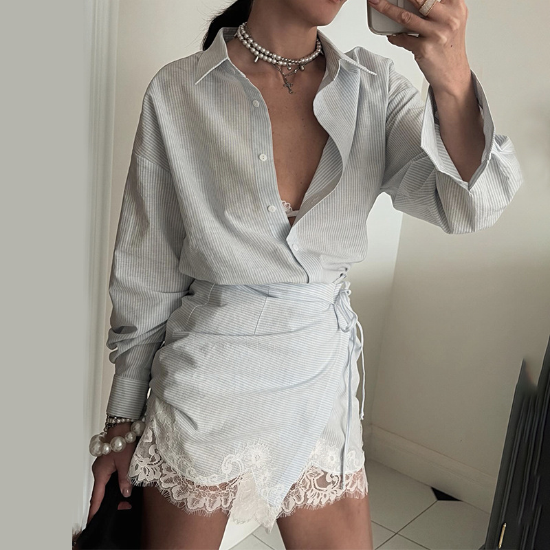 Women's Lace Striped Long Slee - đánh giá và giá Polo Shirt Slim