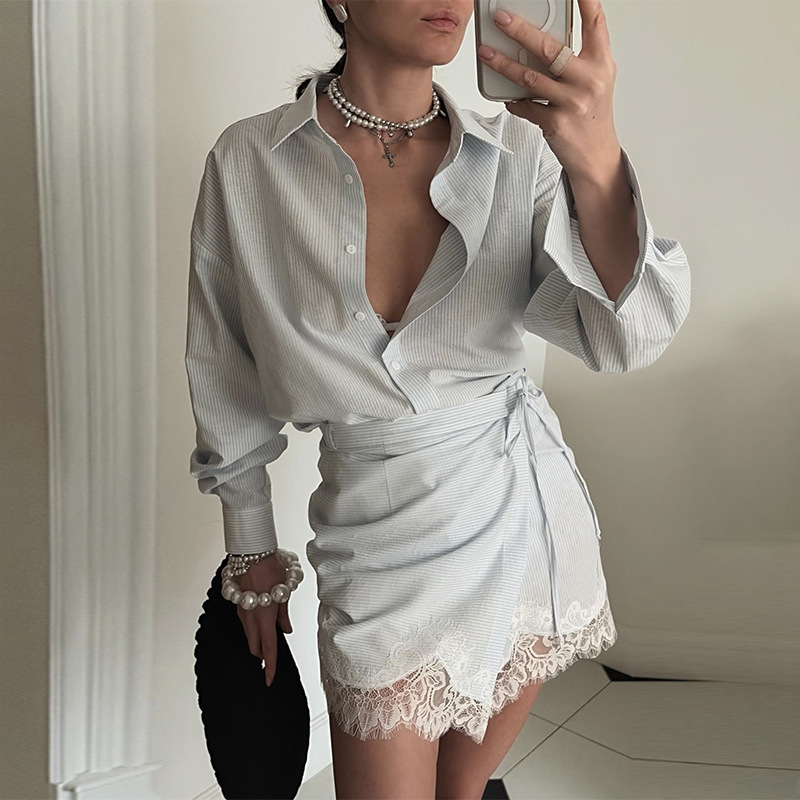 Women's Lace Striped Long Slee - đánh giá và giá Polo Shirt Slim