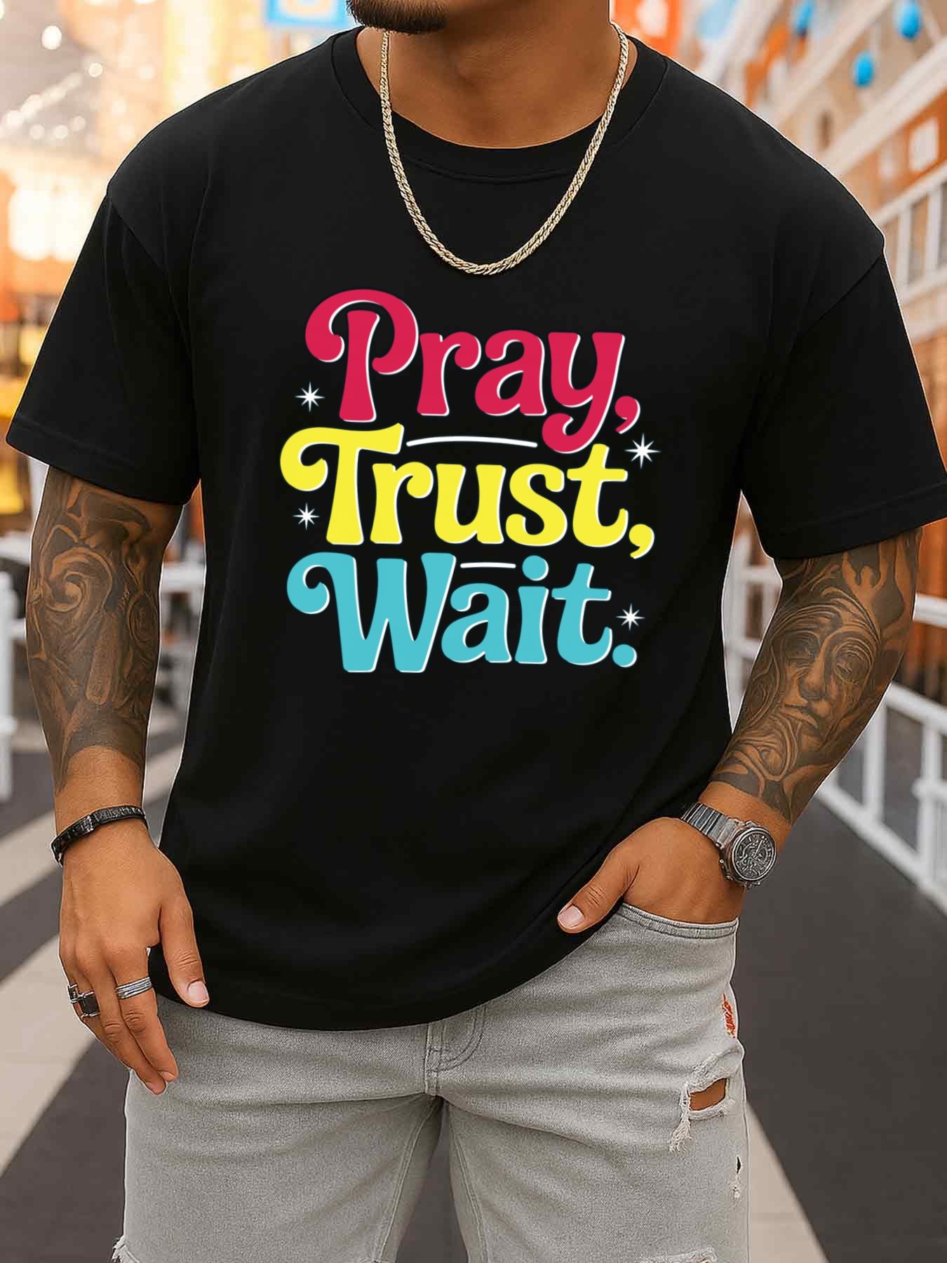 Pray, Trust, Wait T-Shirt Men' - đánh giá và giá Men'S Fashion Easter
