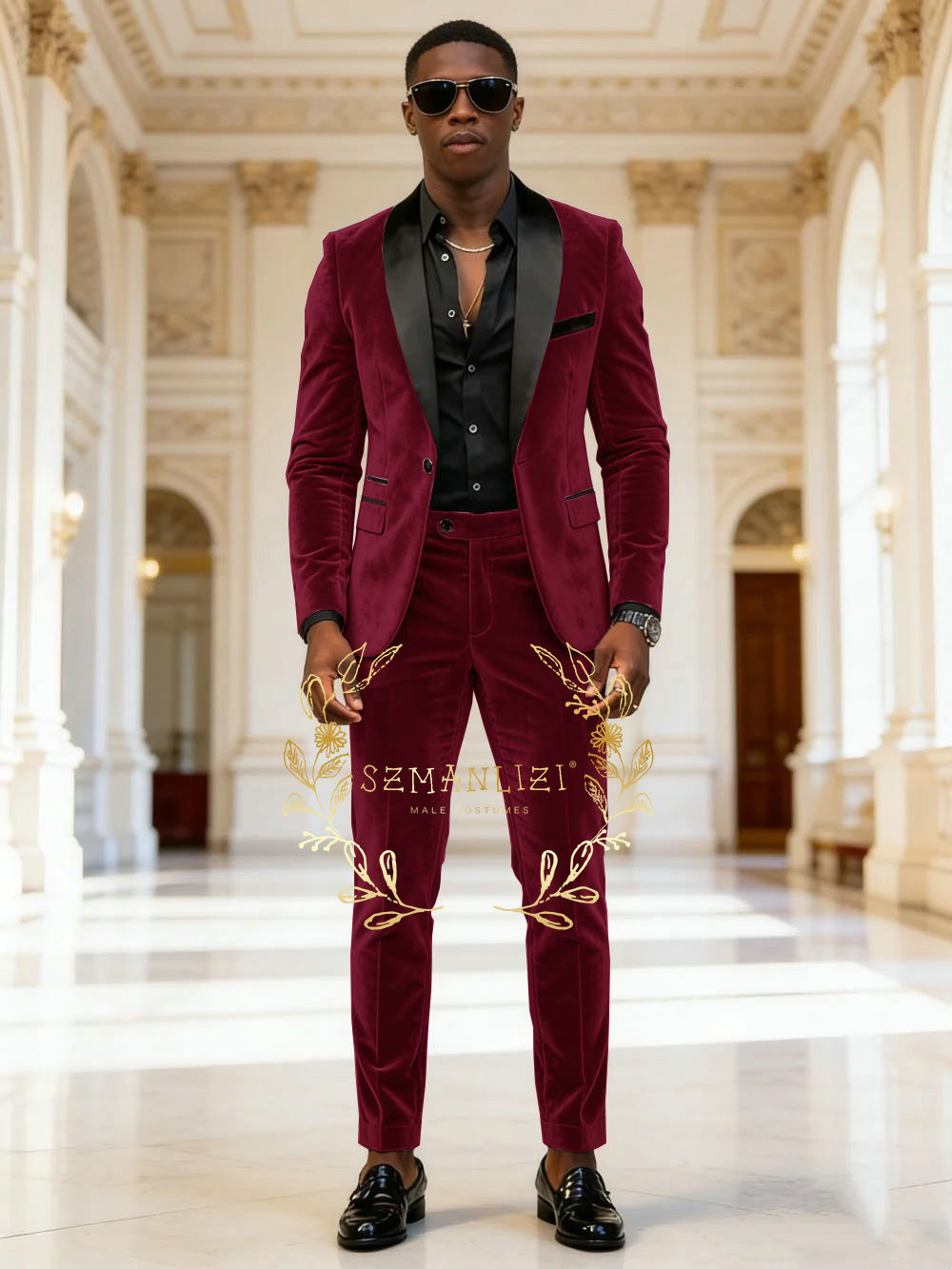 Dark Grey Velvet 2 Pieces Men  - đánh giá và giá Mens Fashion Dark Grey Pants