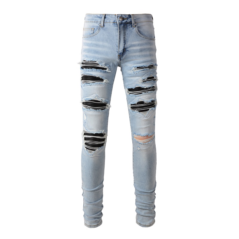 Men Black Pleated Patch Biker  - đánh giá và giá Skinny Jeans Ripped